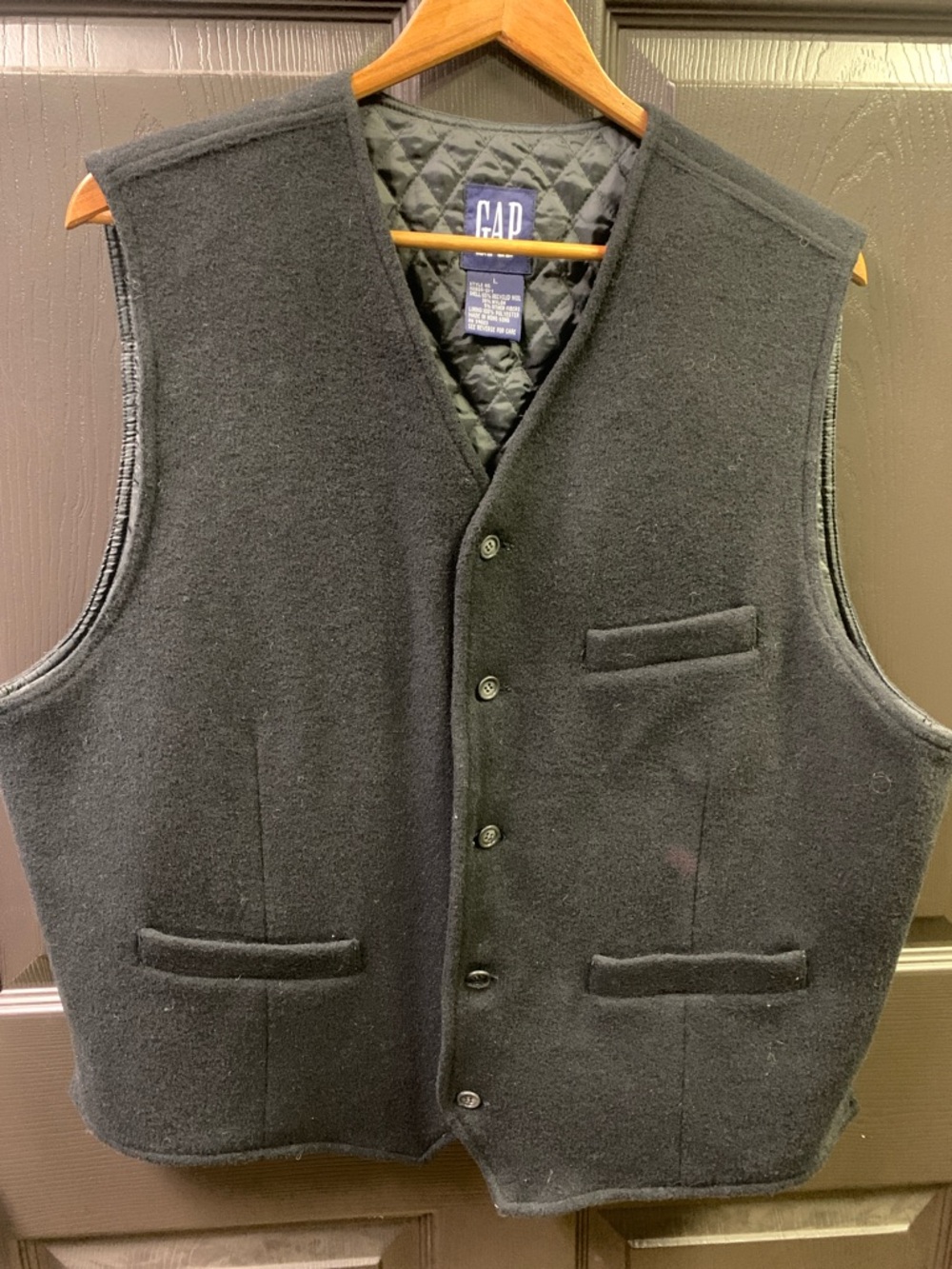 GAP Men's Black Quilted-Lined Wool Vest